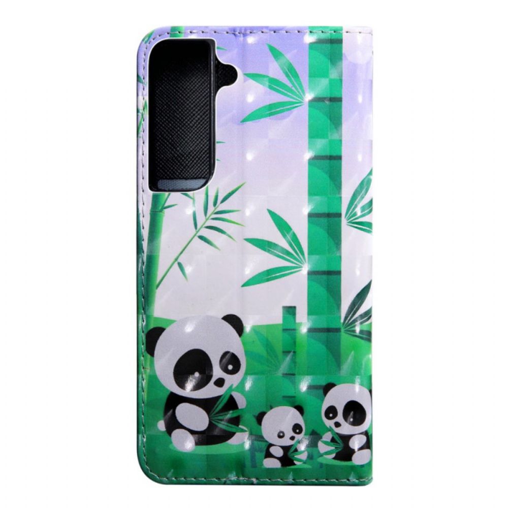 Leren Hoesje voor Samsung Galaxy S22 5G Panda-familie