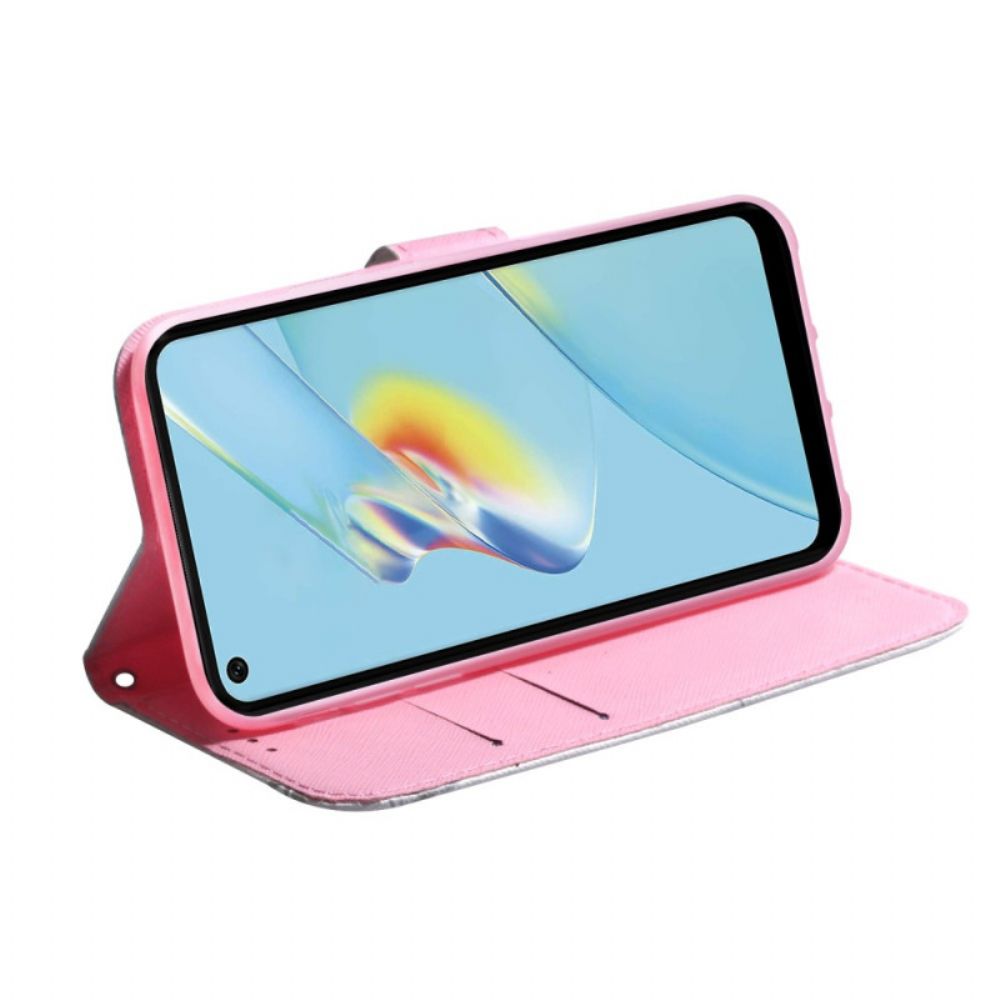 Folio-hoesje voor Oppo Reno 8 Lite Roze Bloem