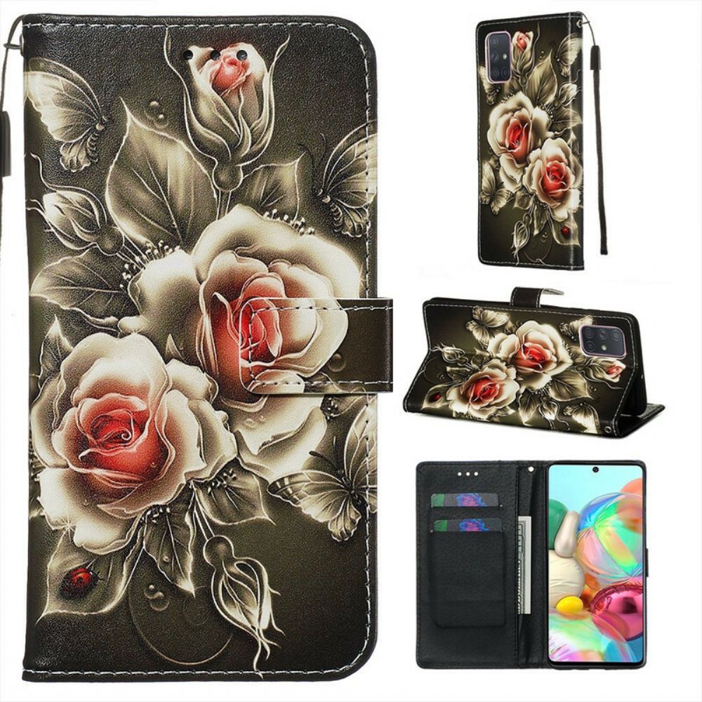 Folio-hoesje voor Samsung Galaxy A71 Gouden Rozen