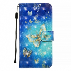 Folio-hoesje voor Samsung Galaxy A71 Gouden Vlinders Lanyard