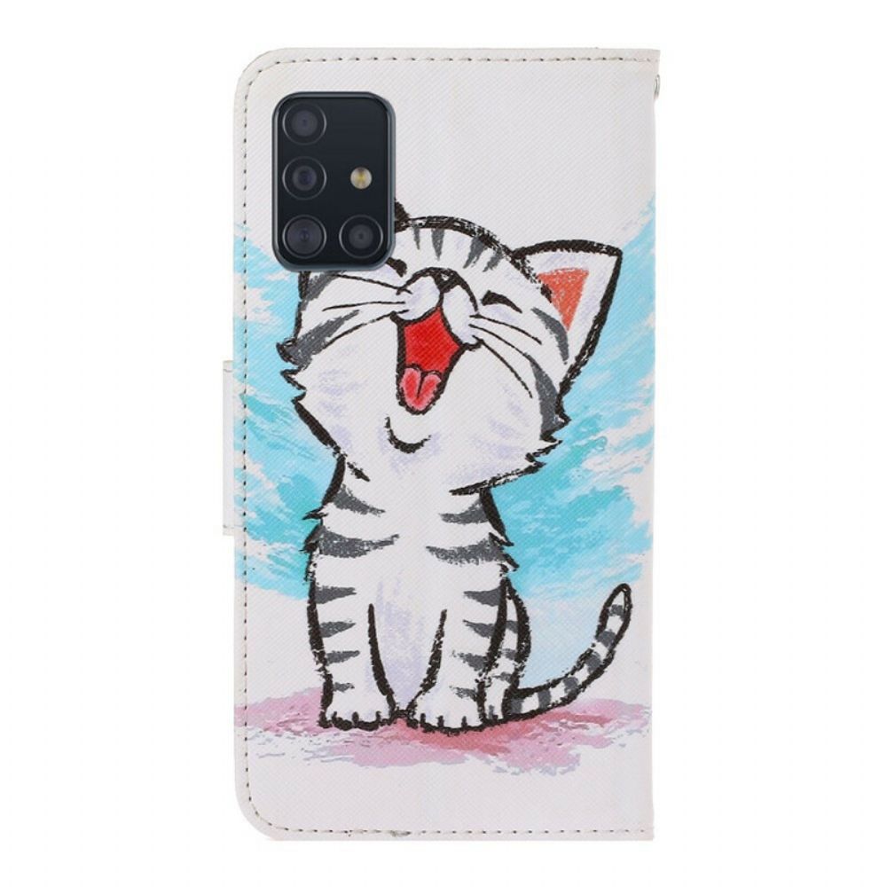 Folio-hoesje voor Samsung Galaxy A71 Met Ketting Thong Kleur Kitten