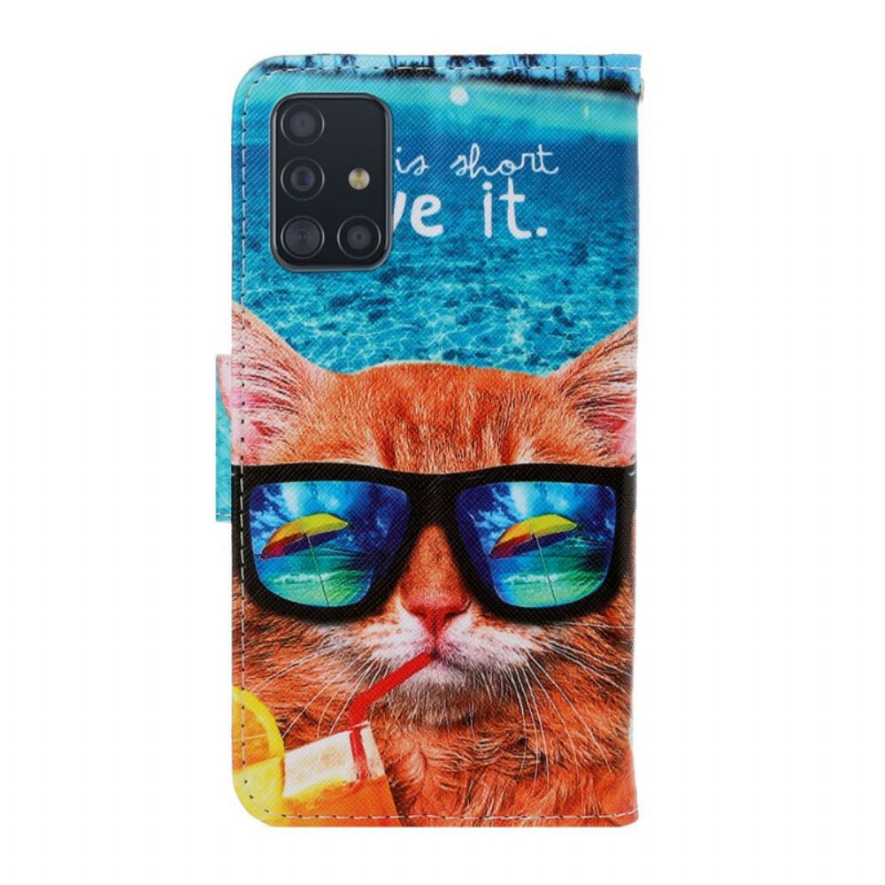 Leren Hoesje voor Samsung Galaxy A71 Met Ketting Cat Live It Strappy