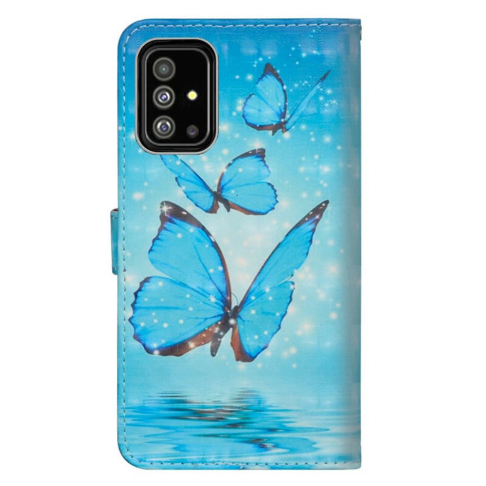 Leren Hoesje voor Samsung Galaxy A71 Vliegende Blauwe Vlinders