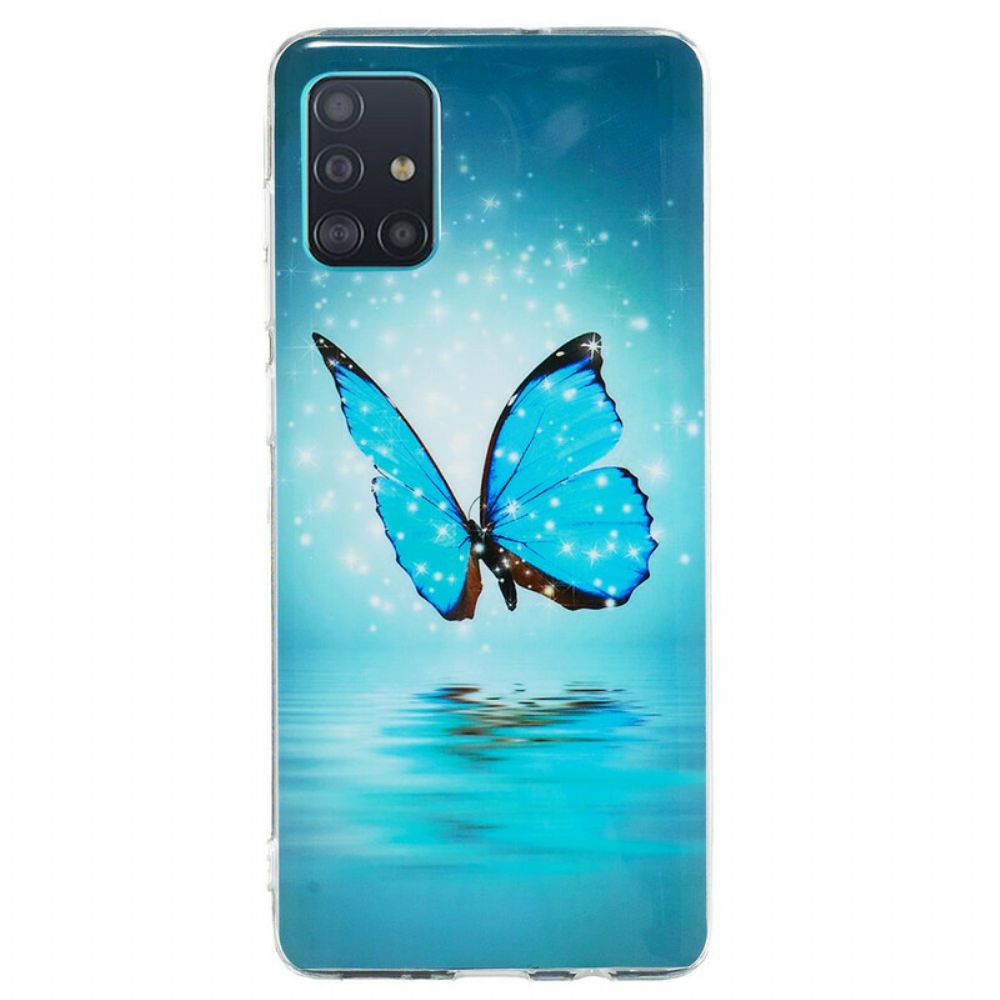 Telefoonhoesje voor Samsung Galaxy A71 Fluorescerende Blauwe Vlinder