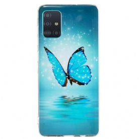 Telefoonhoesje voor Samsung Galaxy A71 Fluorescerende Blauwe Vlinder