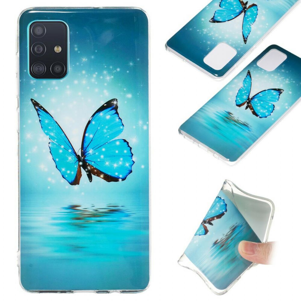 Telefoonhoesje voor Samsung Galaxy A71 Fluorescerende Blauwe Vlinder