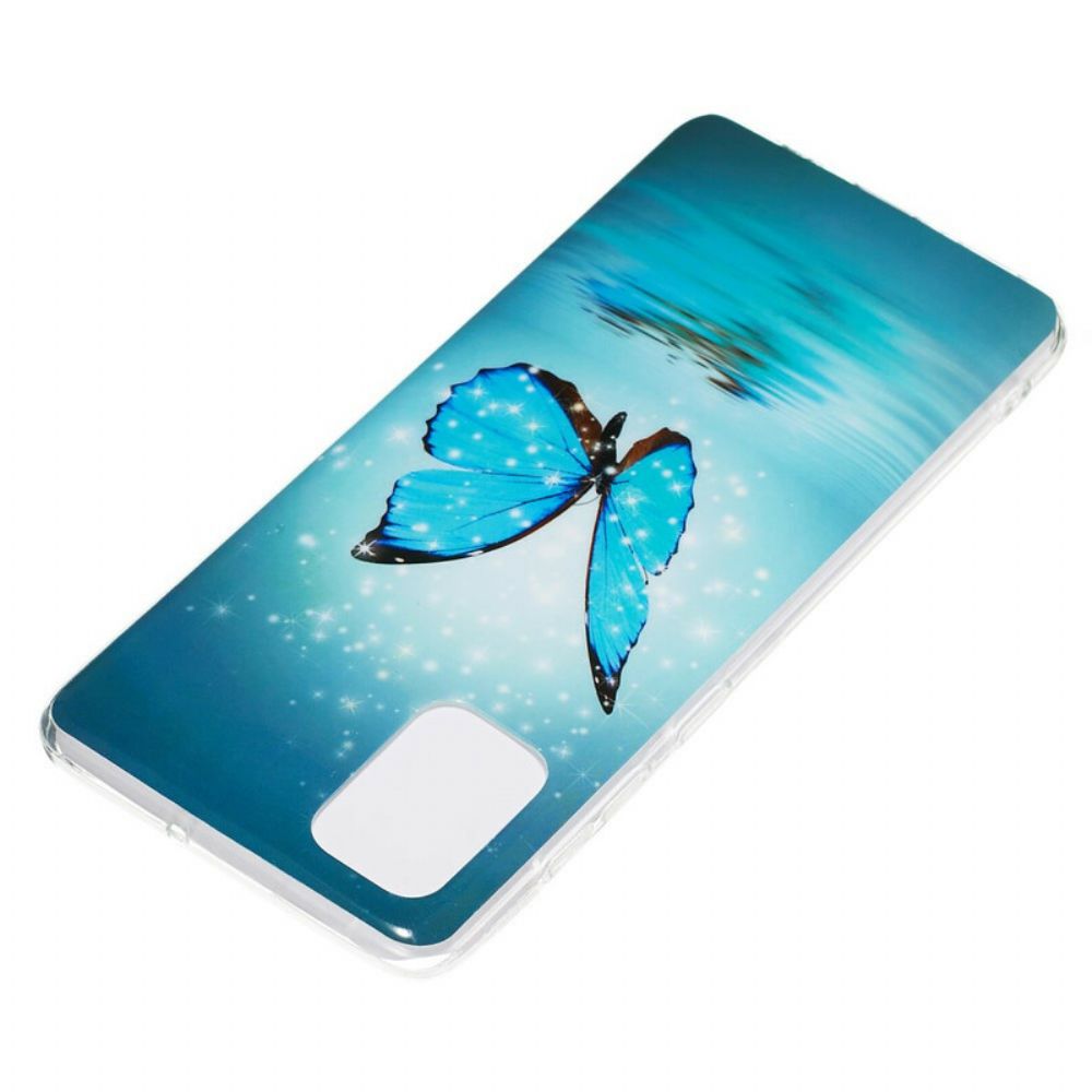 Telefoonhoesje voor Samsung Galaxy A71 Fluorescerende Blauwe Vlinder