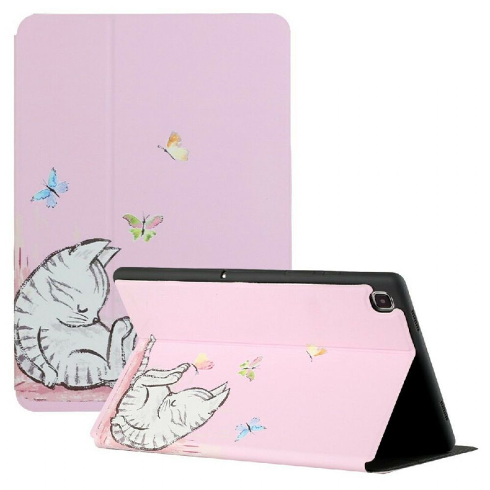 Bescherming Hoesje voor Samsung Galaxy Tab A7 Lite Twee Flappen Slapende Kitten