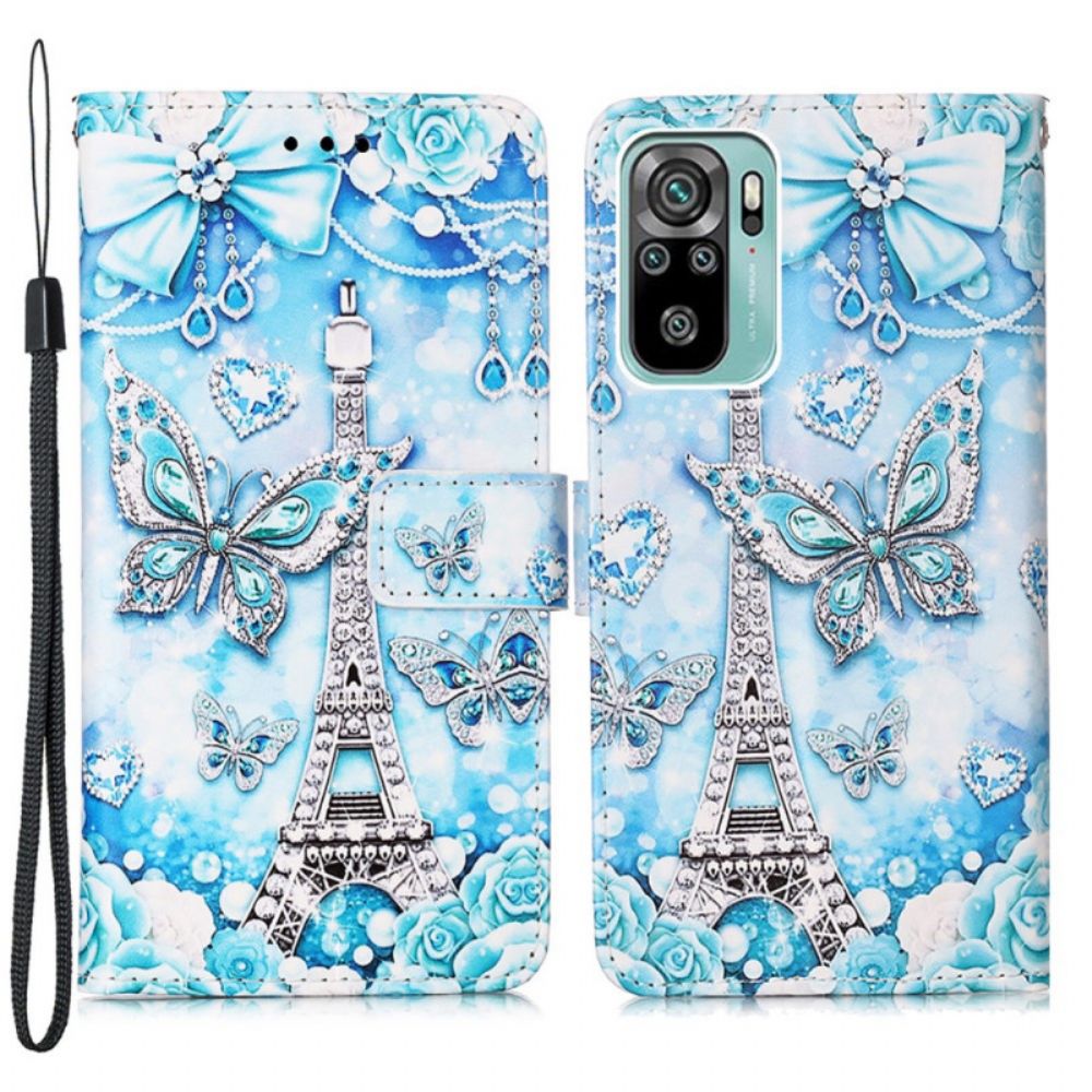 Folio-hoesje voor Samsung Galaxy A53 5G Met Ketting Eiffeltoren Vlinders Met Riem