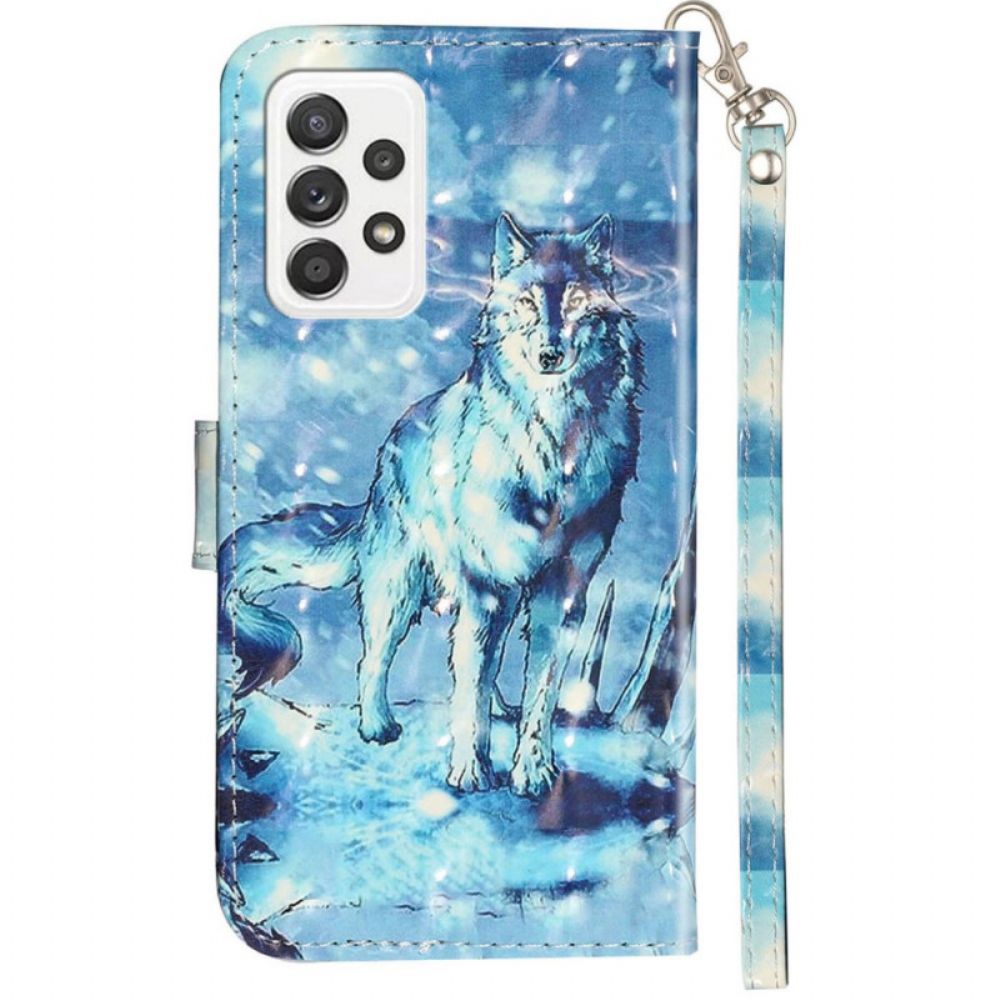 Folio-hoesje voor Samsung Galaxy A53 5G Met Ketting Gebonden Wolf