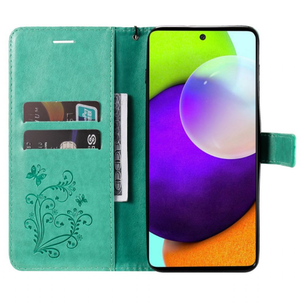 Folio-hoesje voor Samsung Galaxy A53 5G Met Ketting Reuzenvlinders Met Bandjes