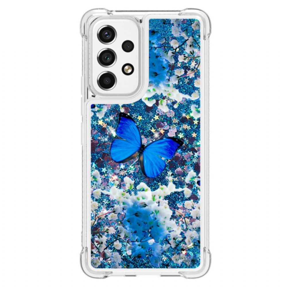 Hoesje voor Samsung Galaxy A53 5G Blauwe Glittervlinders