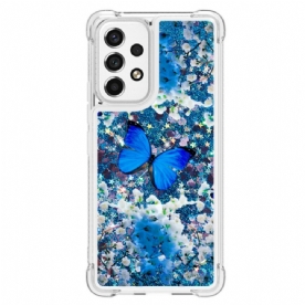 Hoesje voor Samsung Galaxy A53 5G Blauwe Glittervlinders