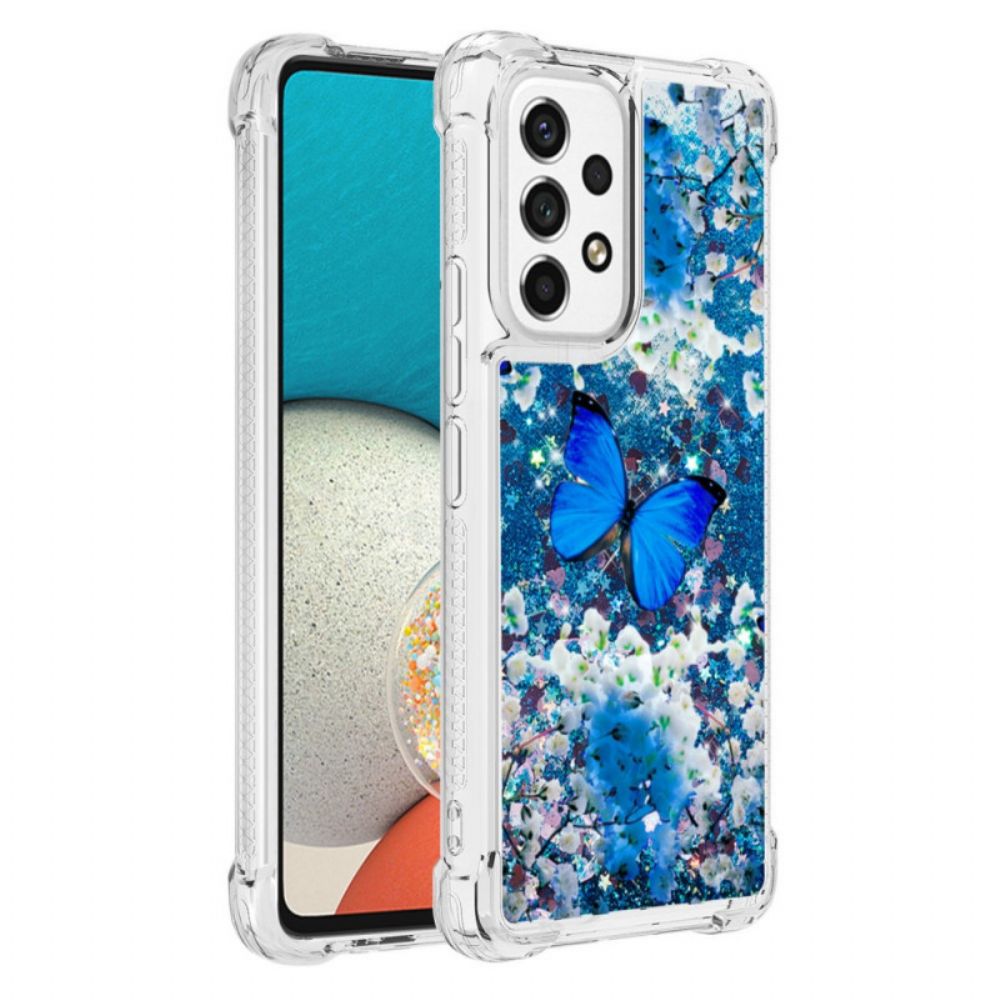 Hoesje voor Samsung Galaxy A53 5G Blauwe Glittervlinders