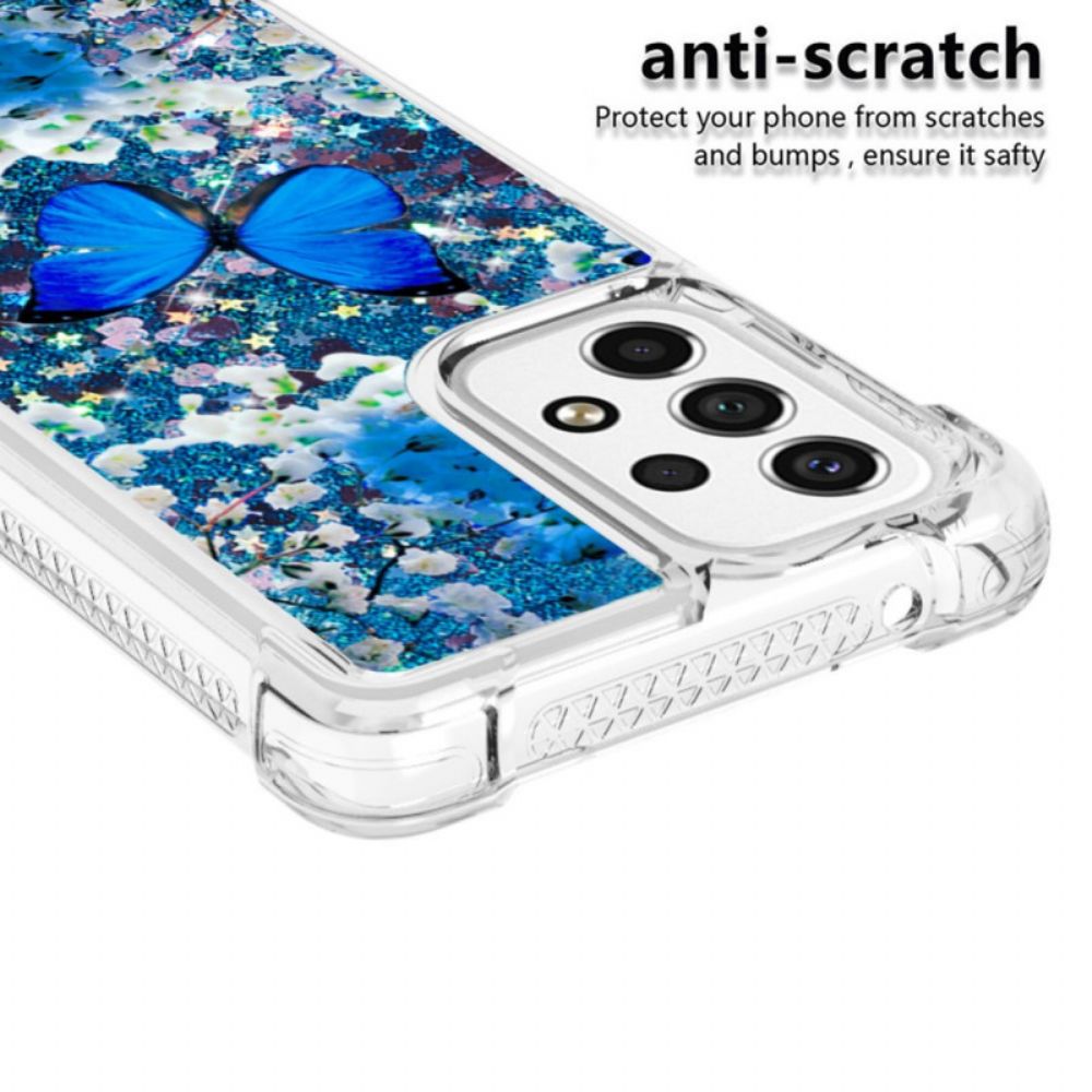 Hoesje voor Samsung Galaxy A53 5G Blauwe Glittervlinders