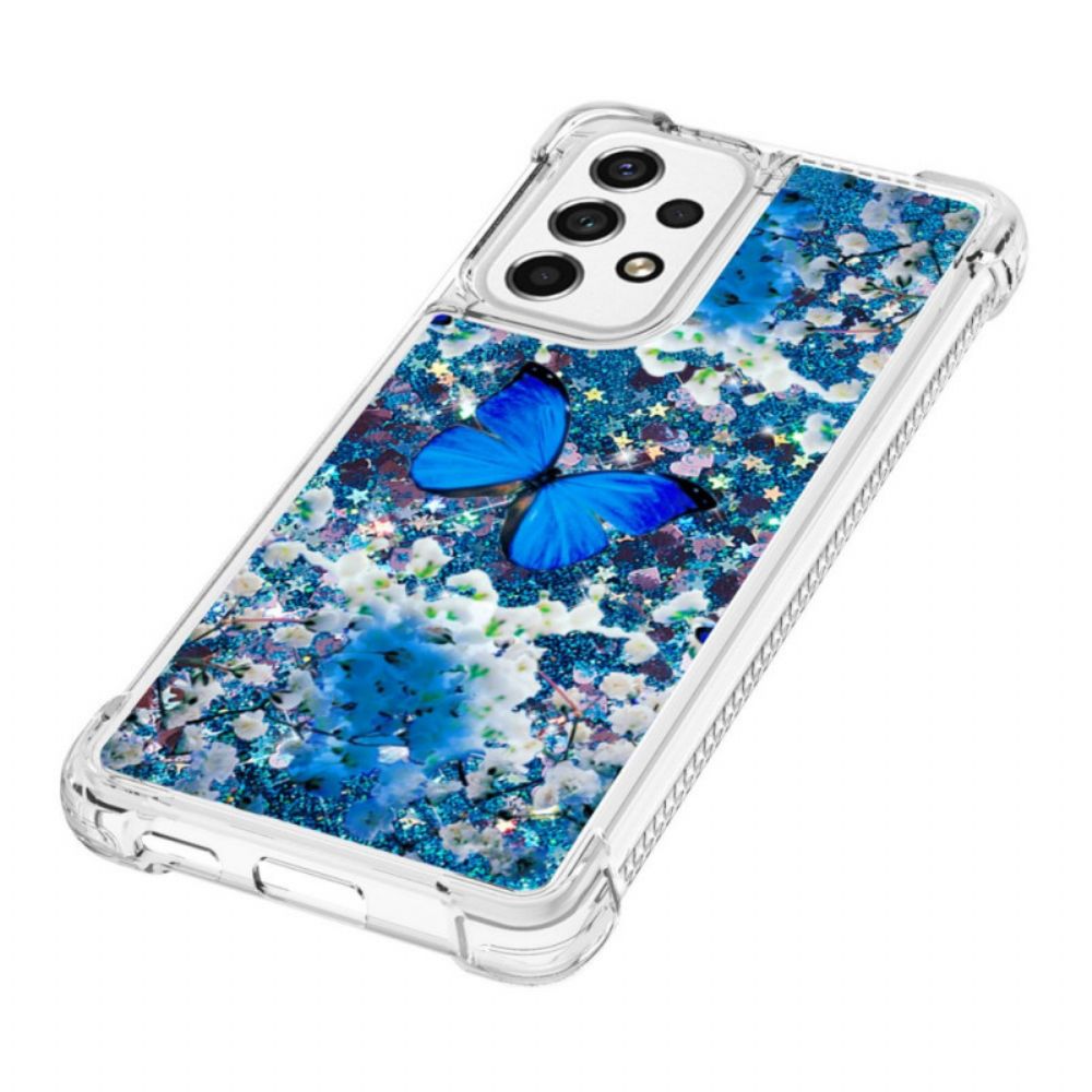 Hoesje voor Samsung Galaxy A53 5G Blauwe Glittervlinders