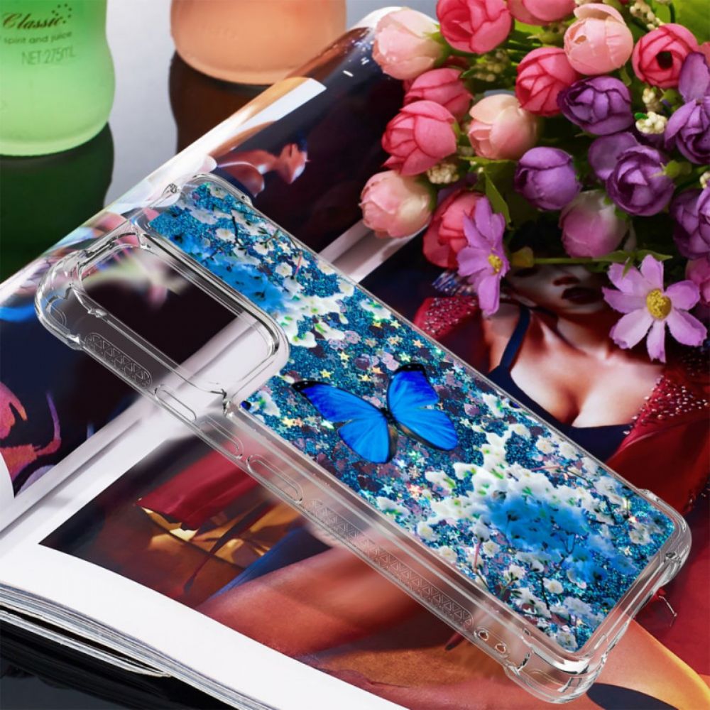 Hoesje voor Samsung Galaxy A53 5G Blauwe Glittervlinders