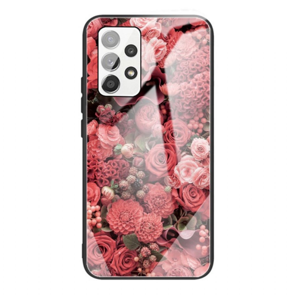 Hoesje voor Samsung Galaxy A53 5G Gehard Glas Roze Bloemen