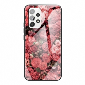 Hoesje voor Samsung Galaxy A53 5G Gehard Glas Roze Bloemen