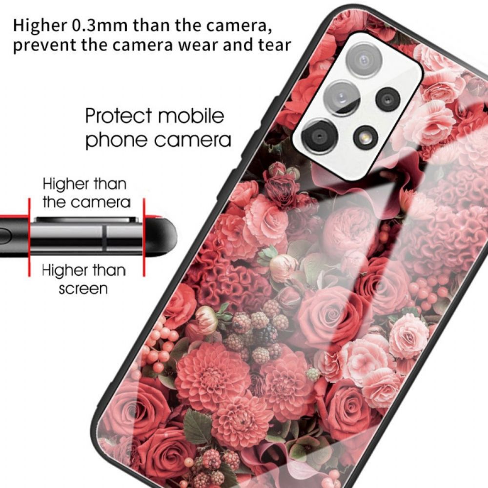 Hoesje voor Samsung Galaxy A53 5G Gehard Glas Roze Bloemen