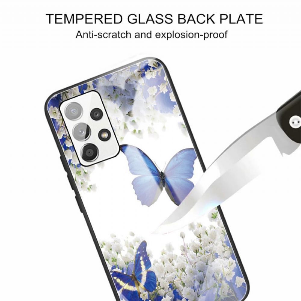 Hoesje voor Samsung Galaxy A53 5G Gehard Glas Vlinders Ontwerp