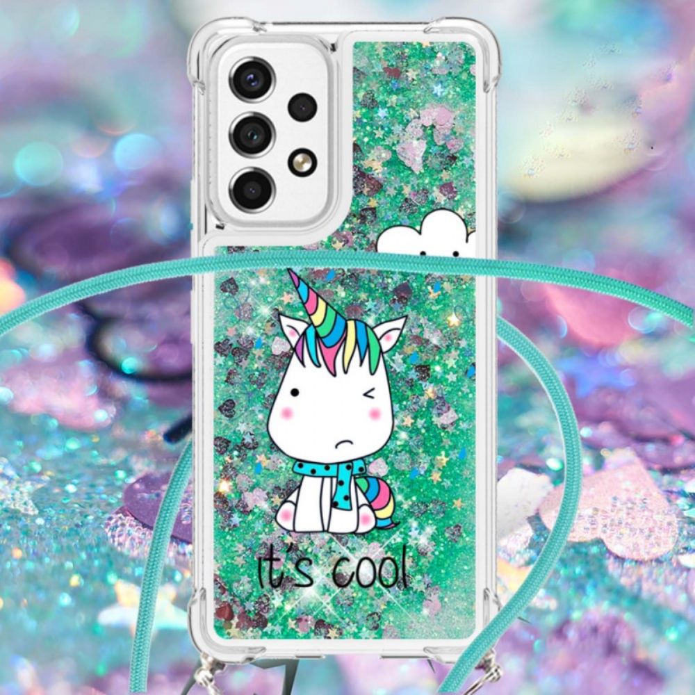 Hoesje voor Samsung Galaxy A53 5G Met Koord Eenhoorn Glitter Koord