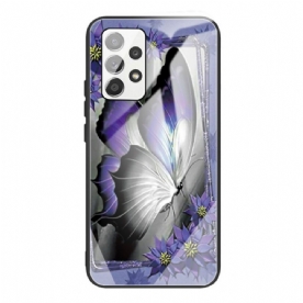 Hoesje voor Samsung Galaxy A53 5G Paarse Vlinder Gehard Glas