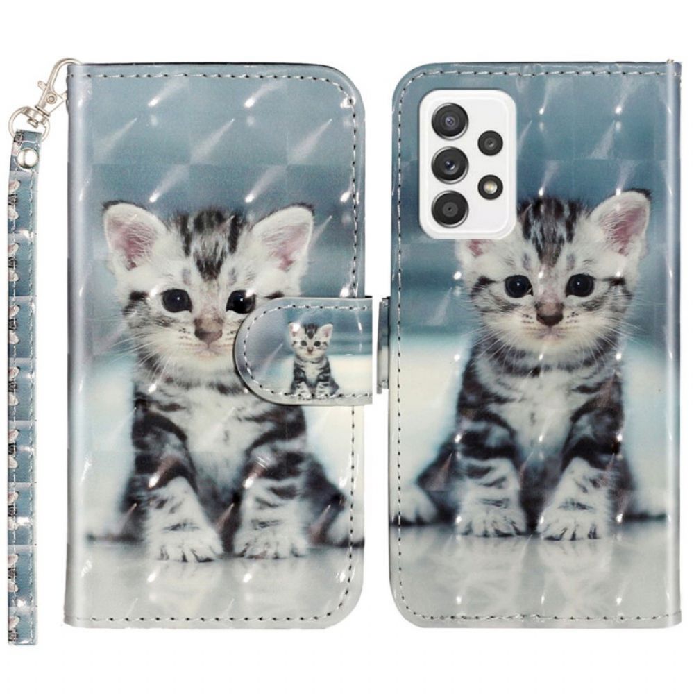 Leren Hoesje voor Samsung Galaxy A53 5G Met Ketting Thong Kitten