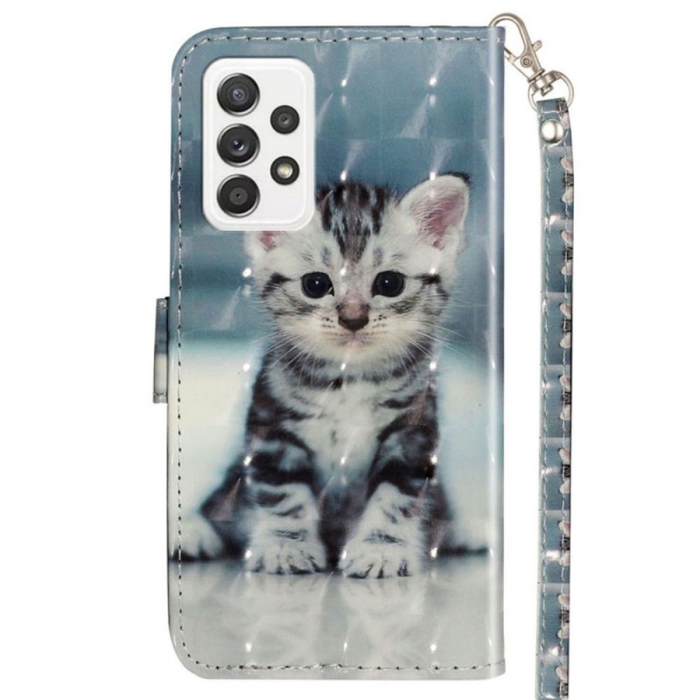 Leren Hoesje voor Samsung Galaxy A53 5G Met Ketting Thong Kitten