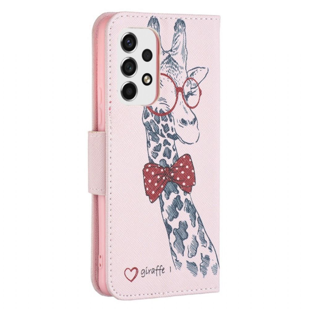 Leren Hoesje voor Samsung Galaxy A53 5G Nerdy Giraf