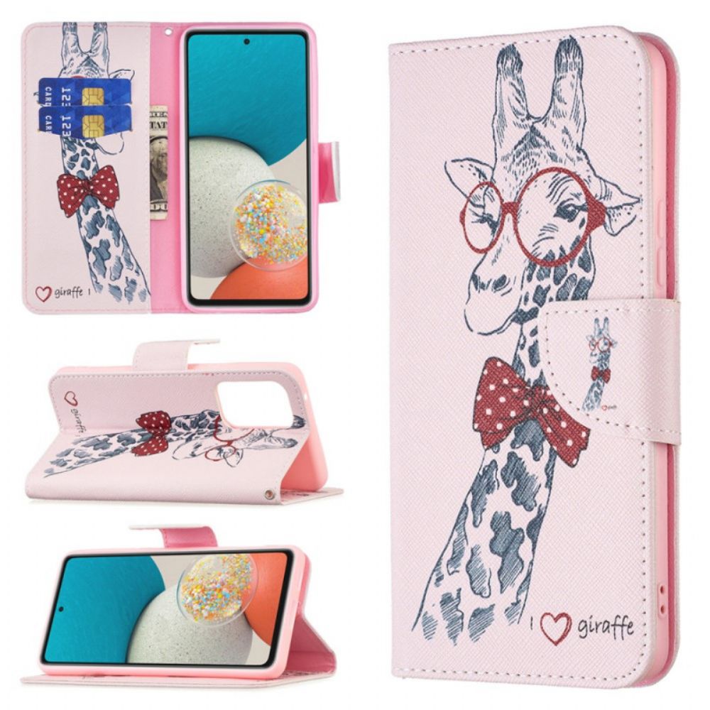 Leren Hoesje voor Samsung Galaxy A53 5G Nerdy Giraf