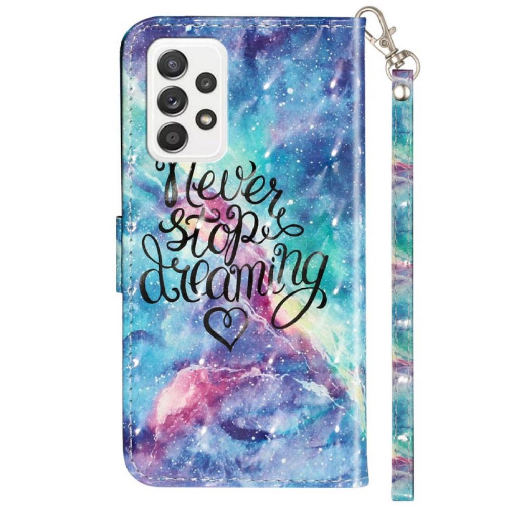 Leren Hoesje voor Samsung Galaxy A53 5G Nooit Stoppen Met Lanyard