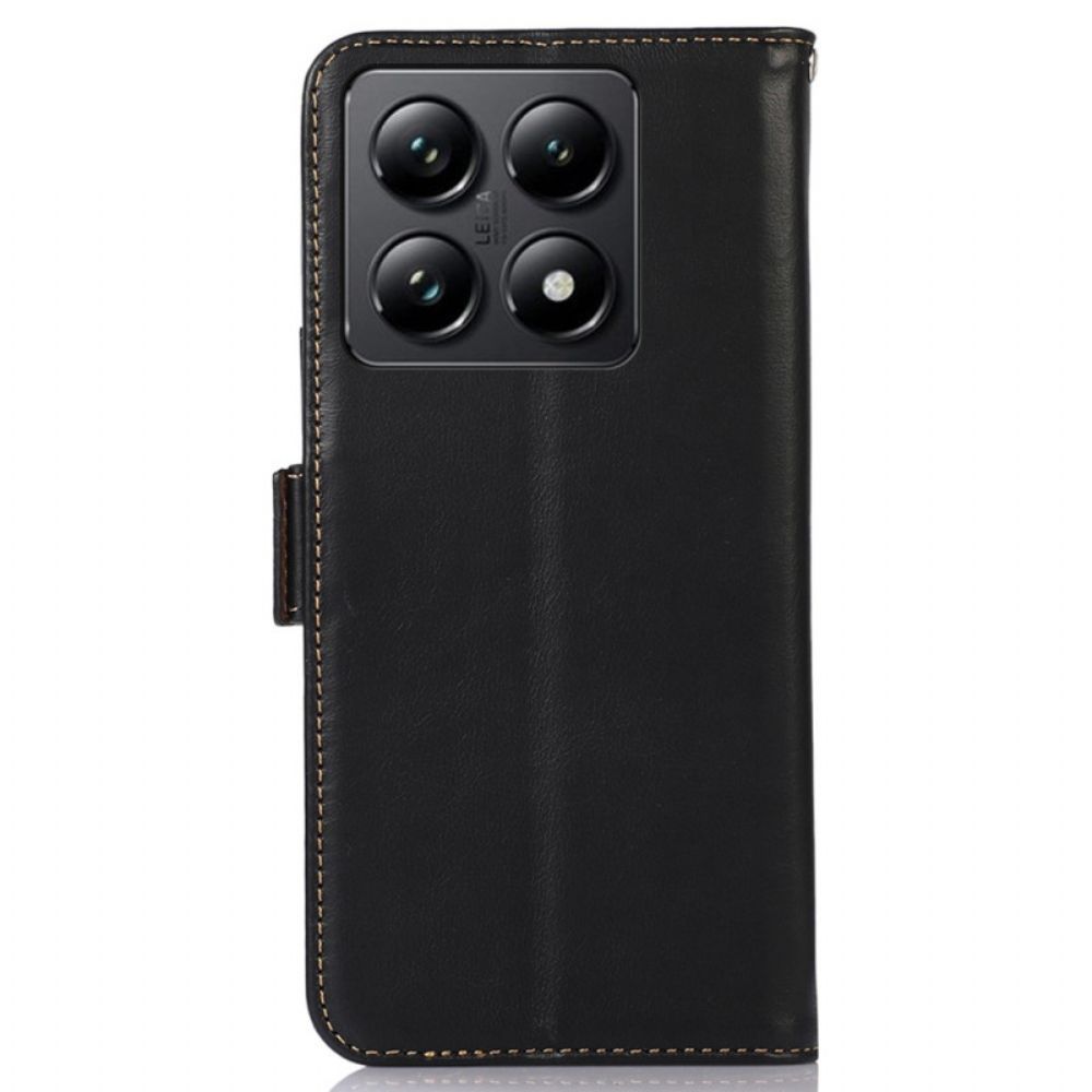 Flip Case Leren Xiaomi 14t Pro Rfid-bescherming En Portemonnee Van Echt Leer