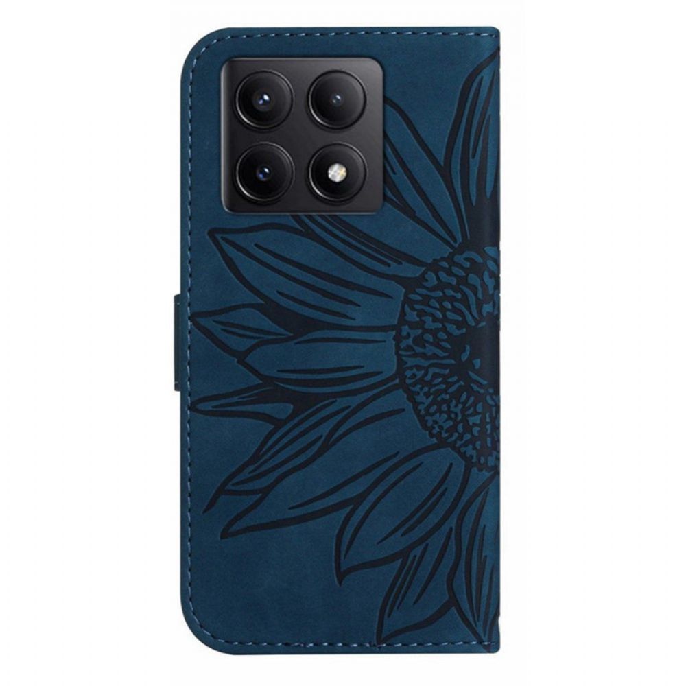 Folio-hoesje Xiaomi 14t Pro Telefoonhoesje Zonnebloemprint Met Riempje