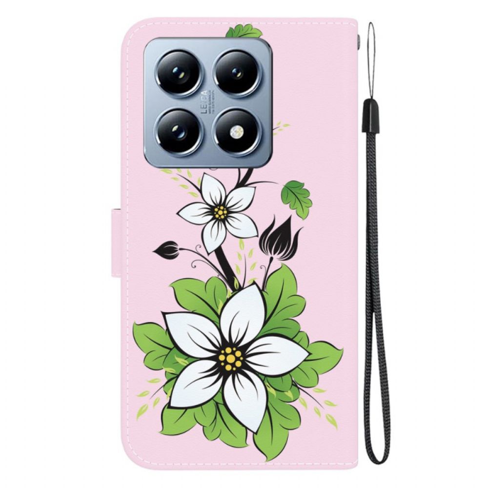 Leren Hoesje Xiaomi 14t Pro Lily Met Bandjes Bescherming Hoesje