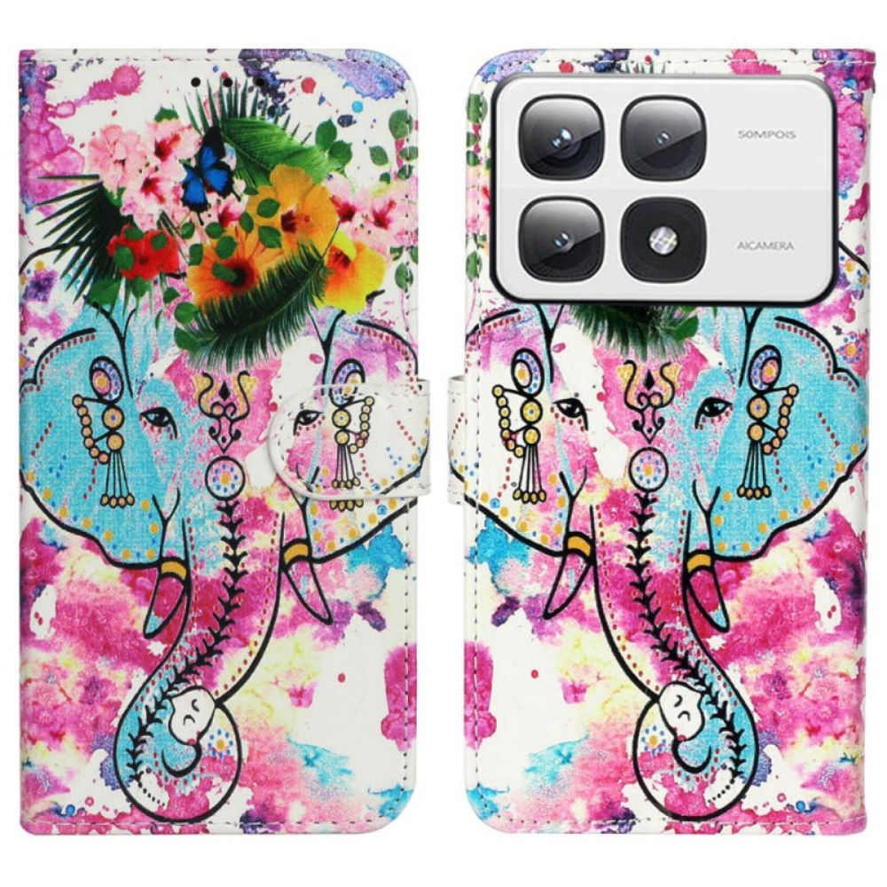 Leren Hoesje Xiaomi 14t Pro Premium Bloemenolifant