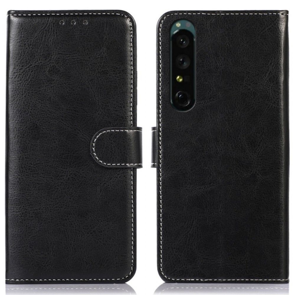 Folio-hoesje voor Sony Xperia 1 IV Leren Stijl Zichtbare Stiksels