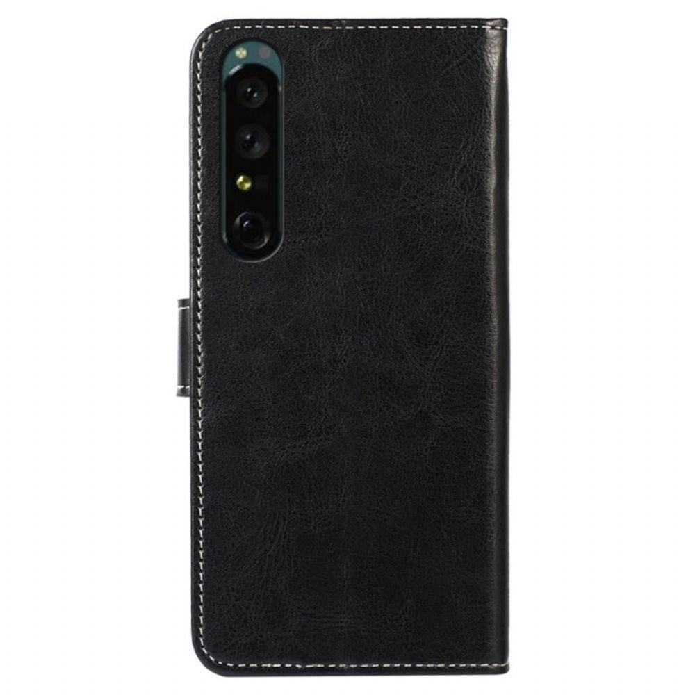 Folio-hoesje voor Sony Xperia 1 IV Leren Stijl Zichtbare Stiksels