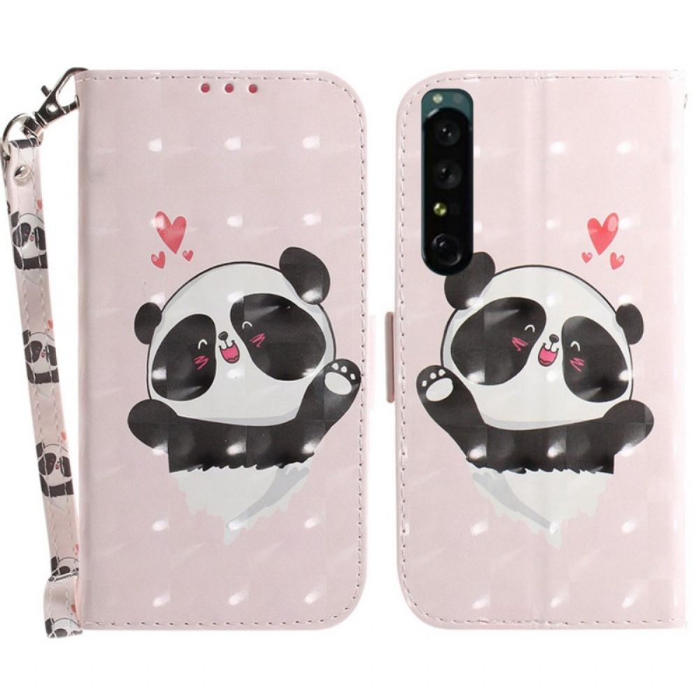 Folio-hoesje voor Sony Xperia 1 IV Met Ketting Kleine Panda Met Riem