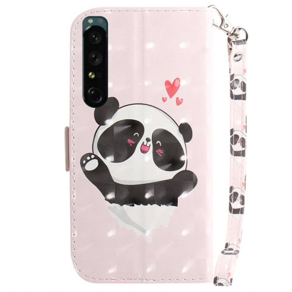 Folio-hoesje voor Sony Xperia 1 IV Met Ketting Kleine Panda Met Riem