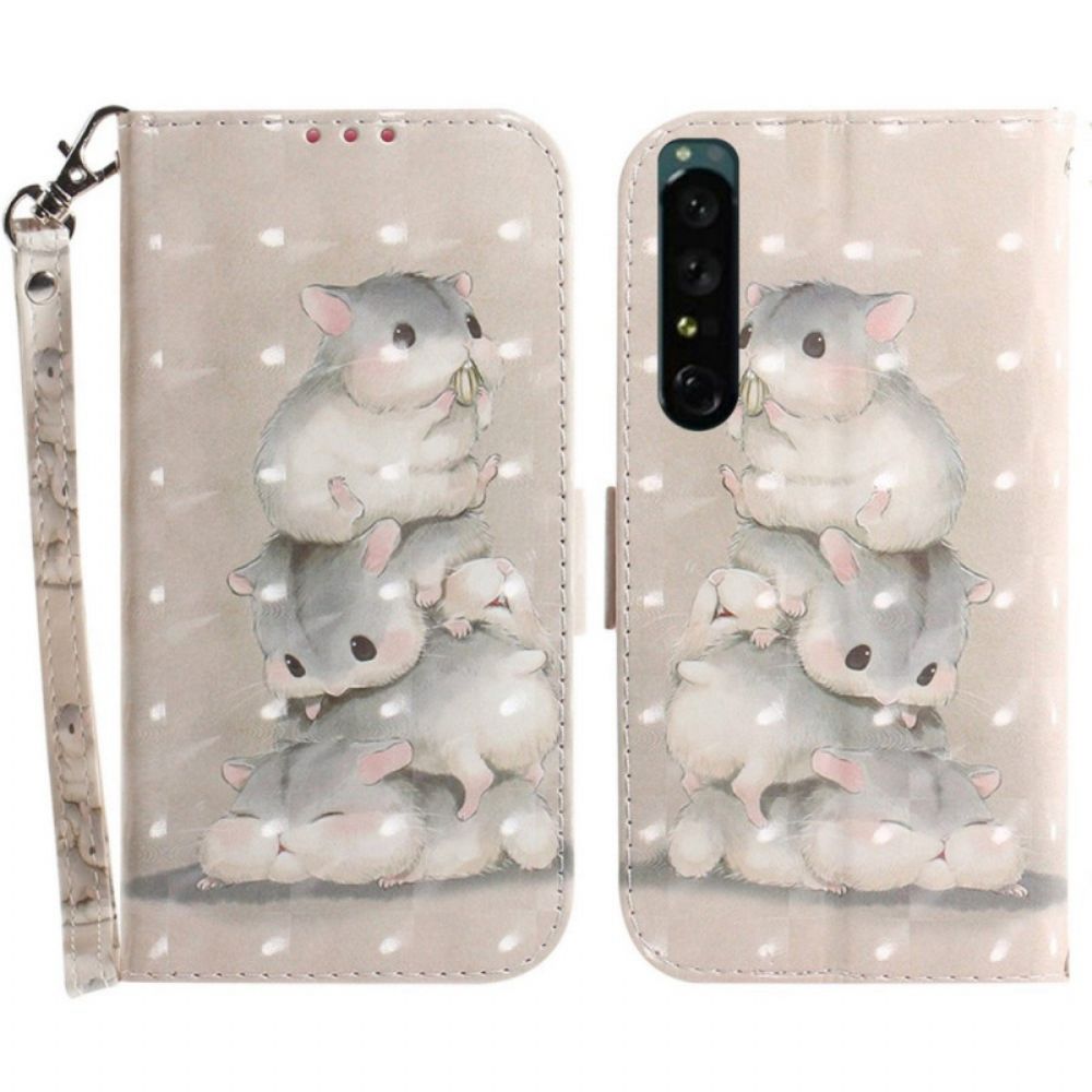 Folio-hoesje voor Sony Xperia 1 IV Met Ketting Thong Eekhoorns