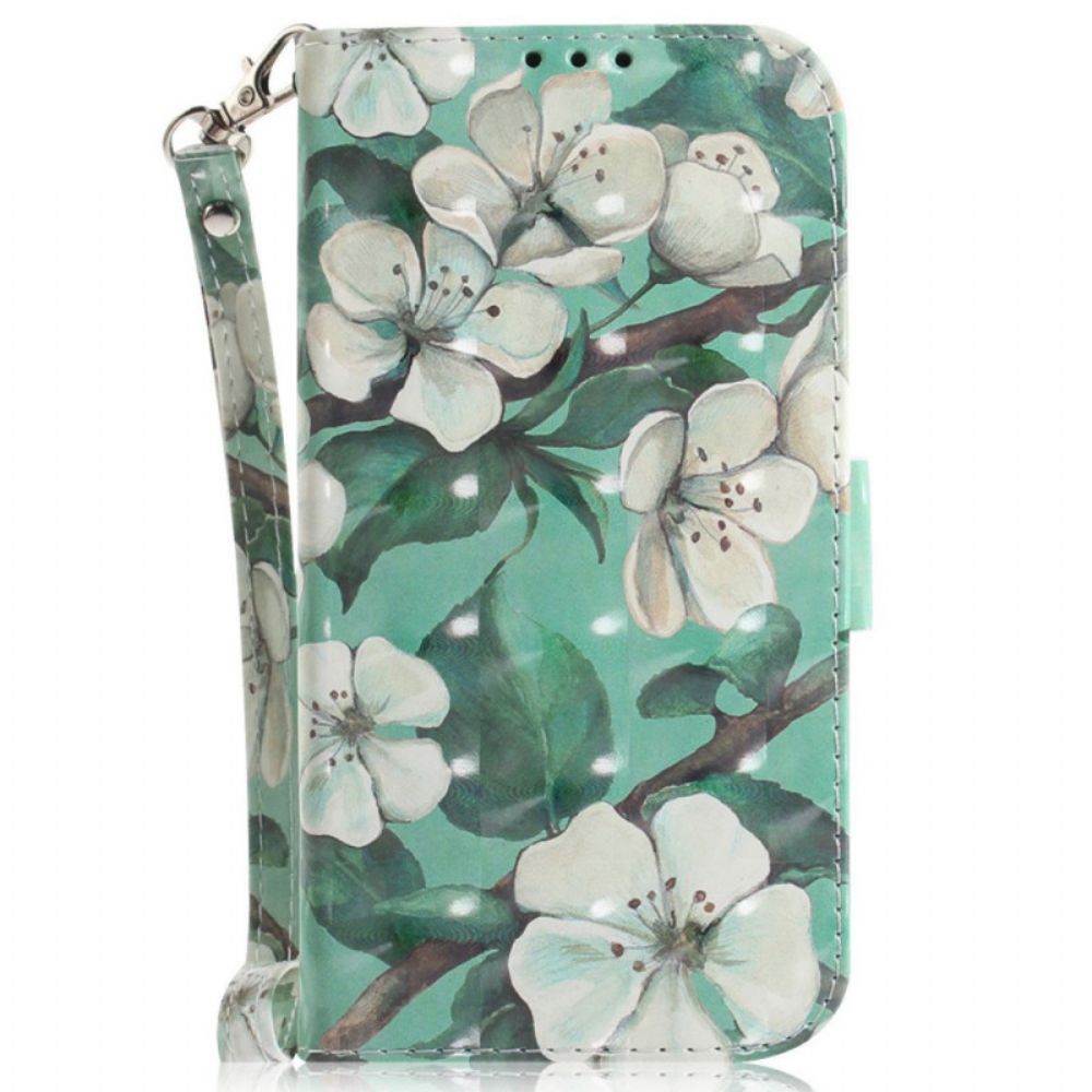 Folio-hoesje voor Sony Xperia 1 IV Met Ketting Witte Band Bloemen