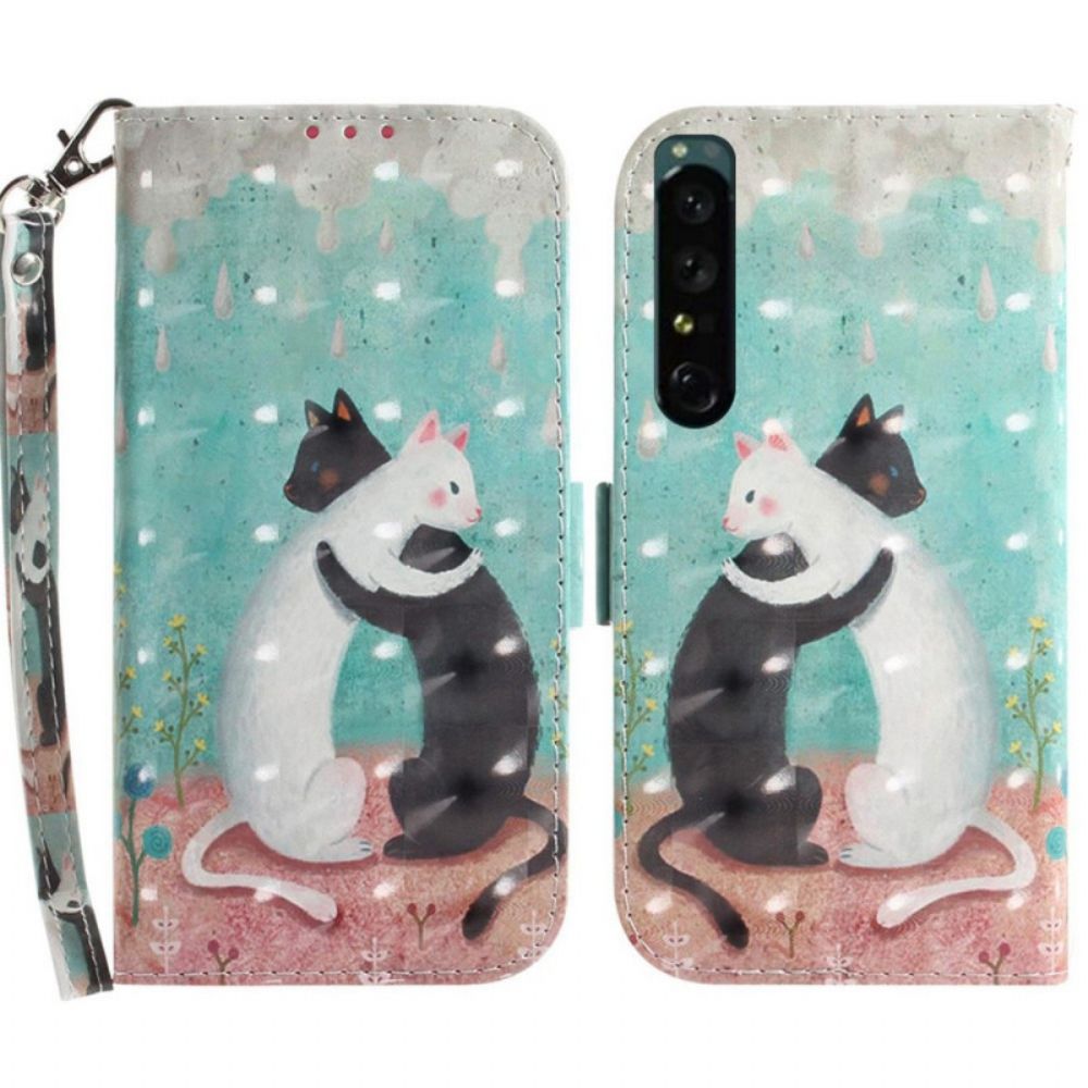 Leren Hoesje voor Sony Xperia 1 IV Met Ketting Thong Katten