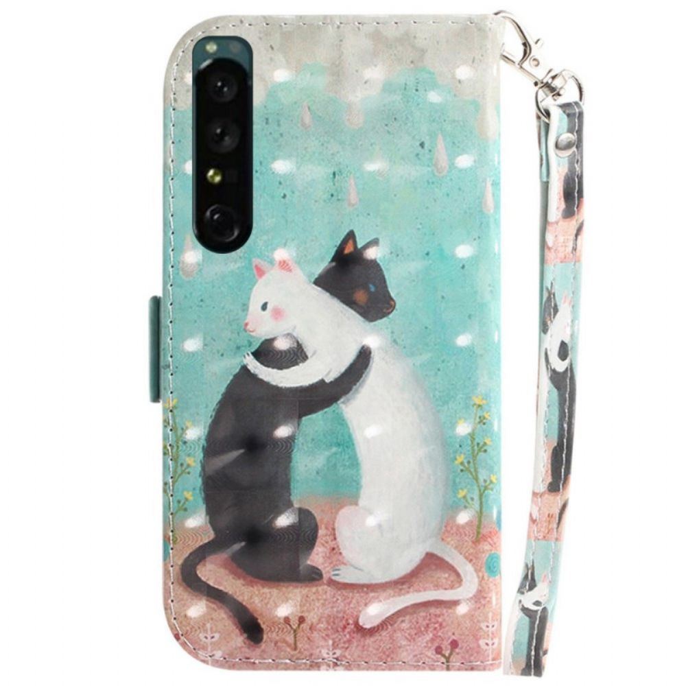 Leren Hoesje voor Sony Xperia 1 IV Met Ketting Thong Katten