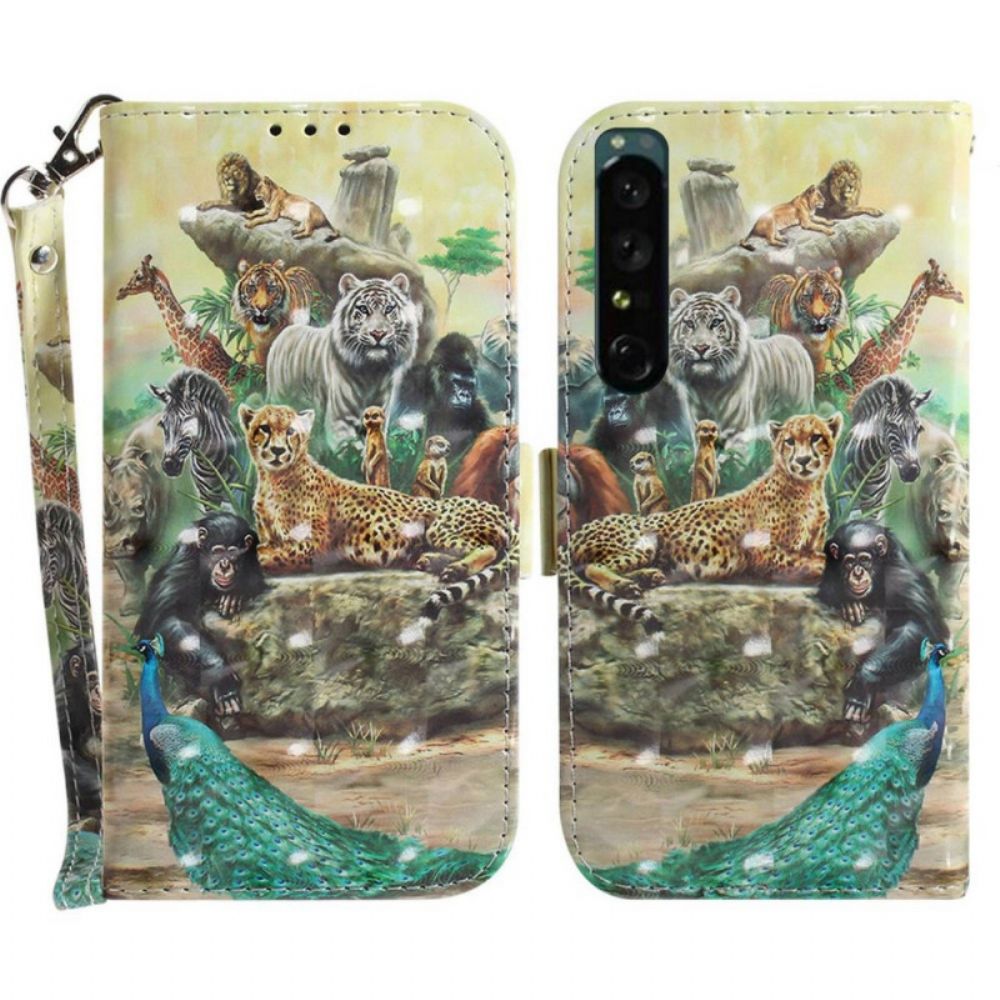 Leren Hoesje voor Sony Xperia 1 IV Met Ketting Thong Safari