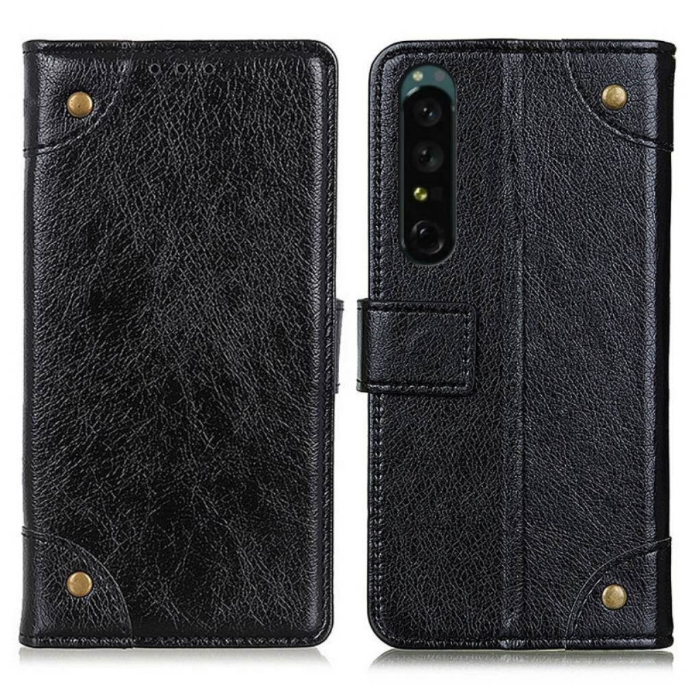 Leren Hoesje voor Sony Xperia 1 IV Nappaleer Stijl Met Klinknagels