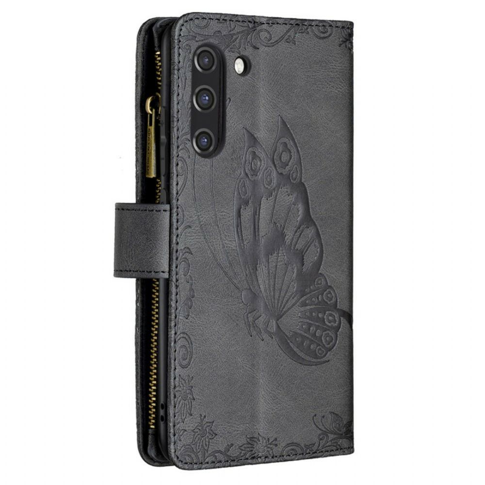 Flip Case voor Samsung Galaxy S21 FE Barokke Vlinderzak Met Rits