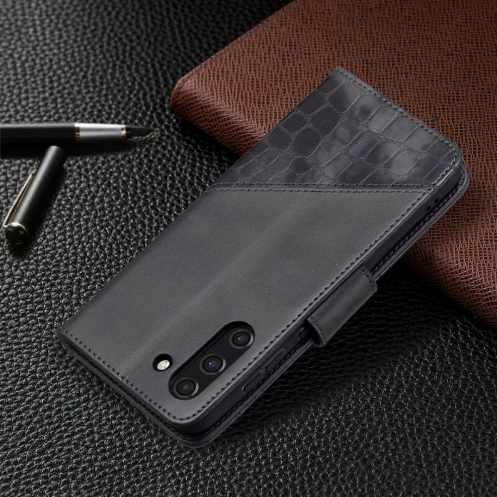 Flip Case voor Samsung Galaxy S21 FE Klassiek Krokodillenleereffect