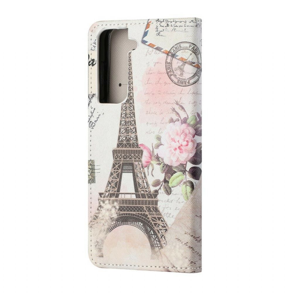 Flip Case voor Samsung Galaxy S21 FE Retro Eiffeltoren