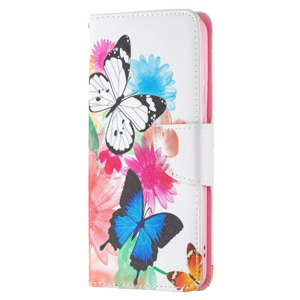 Folio-hoesje voor Samsung Galaxy S21 FE Geschilderde Vlinders En Bloemen